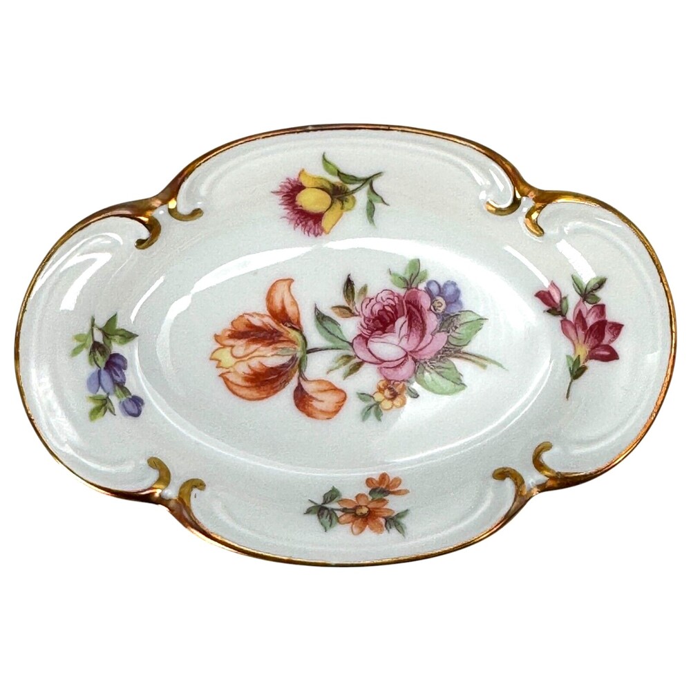 Porcelain Trinket Dish White Gold Germany Decorative Flower